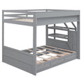 Wood Full Size Convertible Bunk Bed With Storage Staircase, Bedside Table, And 3 Drawers, Gray Gray Solid Wood Mdf