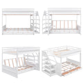 Wood Full Size Convertible Bunk Bed With Storage Staircase, Bedside Table, And 3 Drawers, White White Solid Wood Mdf