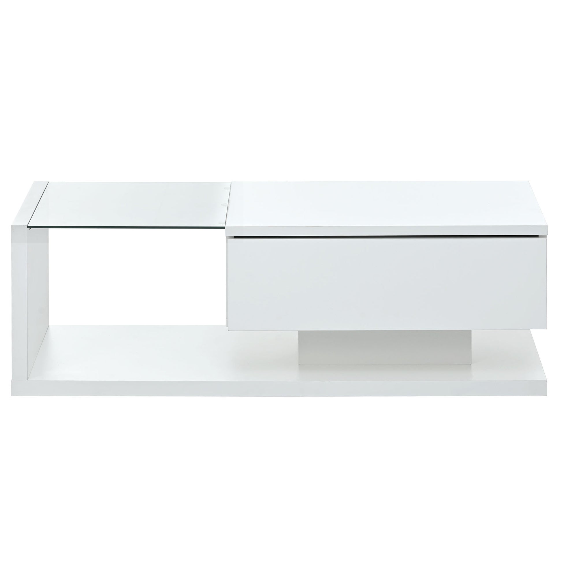 Modern Coffee Table With Tempered Glass, Wooden Cocktail Table With High Gloss Uv Surface, Modernist 2 Tier Rectangle Center Table For Living Room, White White Soft Close Drawers Primary Living Space Minimalist Freestanding Rectangular Drawers Coffee &