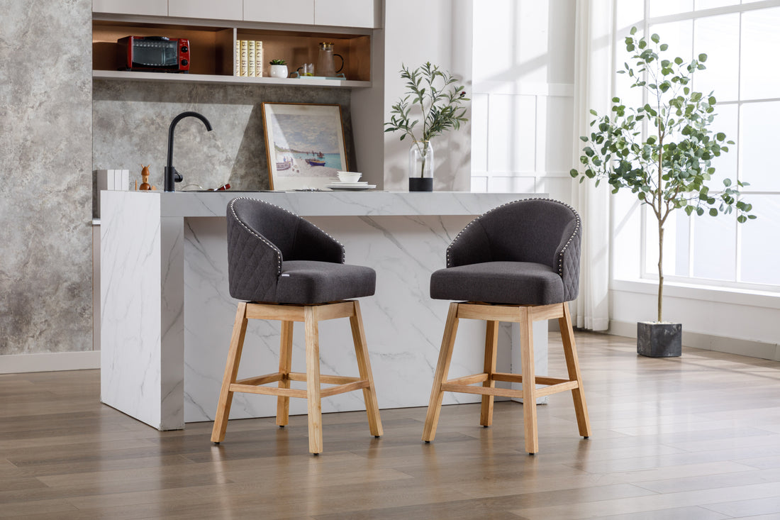 Coolmore Bar Stools Set Of 2 Counter Height Chairs With Footrest For Kitchen, Dining Room And 360 Degree Swivel Charcoal Grey Linen