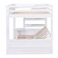 Wood Full Size Convertible Bunk Bed With Storage Staircase, Bedside Table, And 3 Drawers, White White Solid Wood Mdf