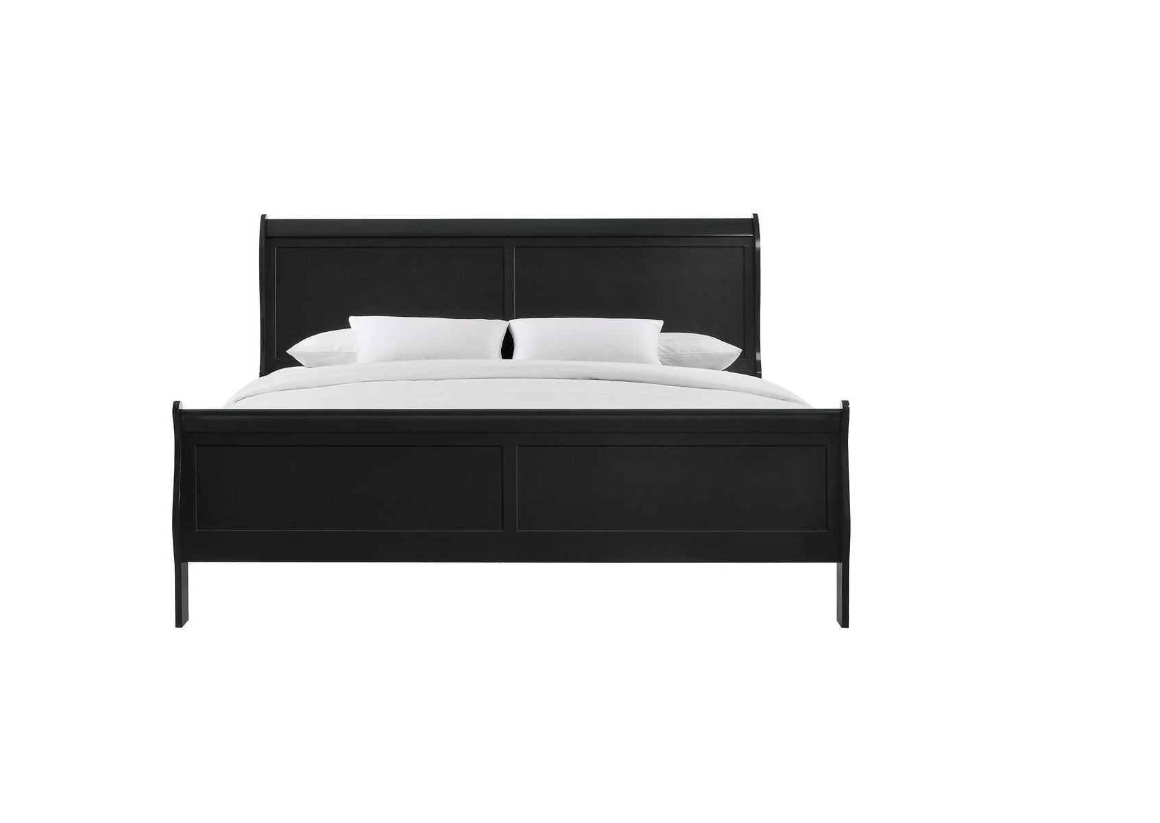 Louis Phillipe Black Finish King Size Panel Sleigh Bed Solid Wood Wooden Bedroom Furniture King Black Contemporary Solid Wood