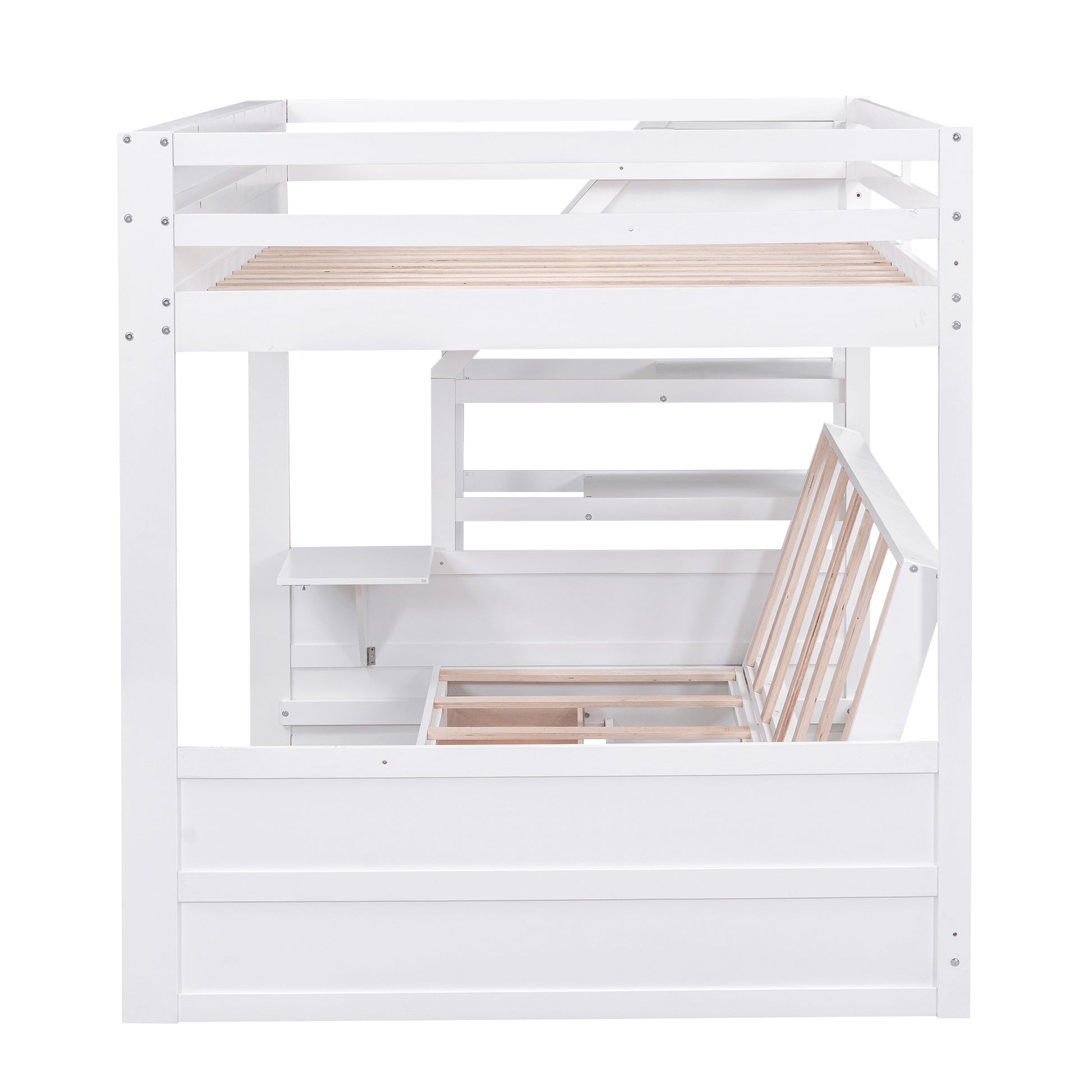 Wood Full Size Convertible Bunk Bed With Storage Staircase, Bedside Table, And 3 Drawers, White White Solid Wood Mdf