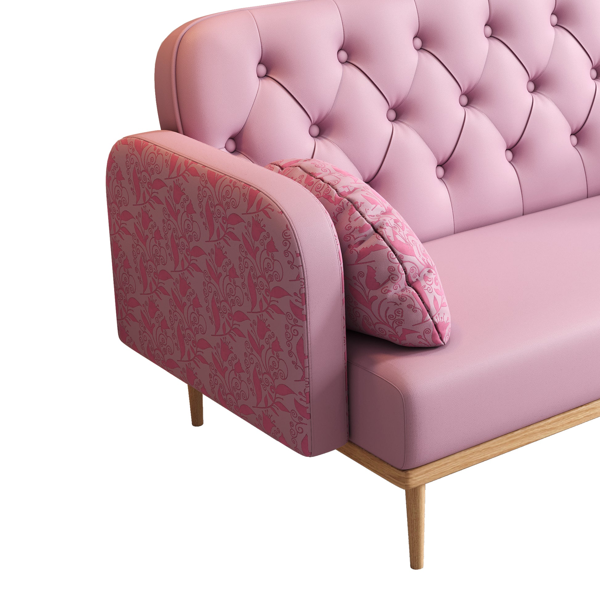 Loveseat Sofa With Tulip Pattern Modern Upholstered Two Seater Pu Sofa With 2 Dumpling Shaped Throw Pillows With Tulip Patterns Light Pink Tech Cloth Solid Wood 2 Seat
