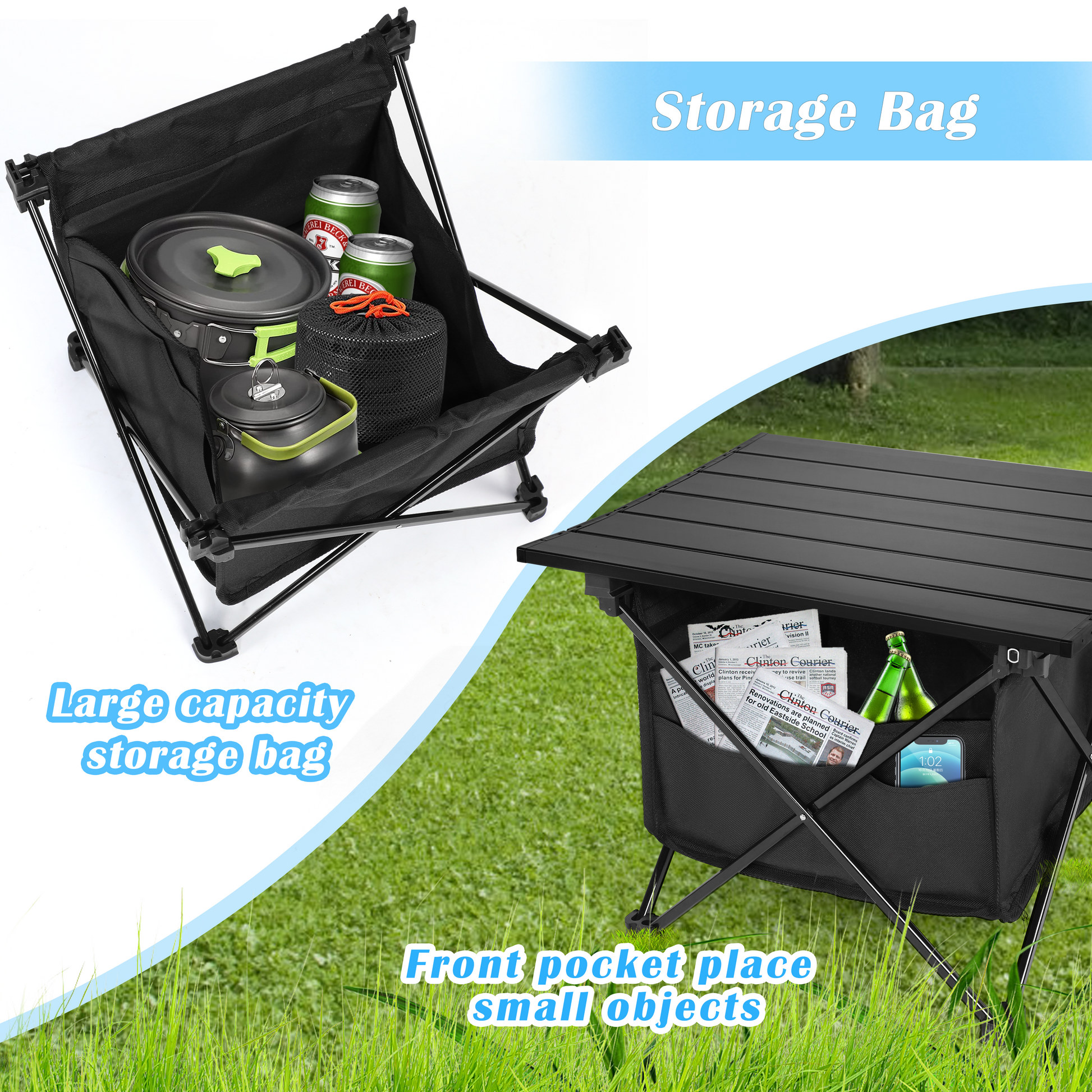 Yssoa Portable Folding Aluminum Alloy Table With High Capacity Storage And Carry Bag For Camping, Traveling, Hiking, Fishing, Beach, Bbq, Small, Black Black Aluminium