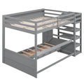 Wood Full Size Convertible Bunk Bed With Storage Staircase, Bedside Table, And 3 Drawers, Gray Gray Solid Wood Mdf