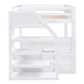 Wood Full Size Convertible Bunk Bed With Storage Staircase, Bedside Table, And 3 Drawers, White White Solid Wood Mdf