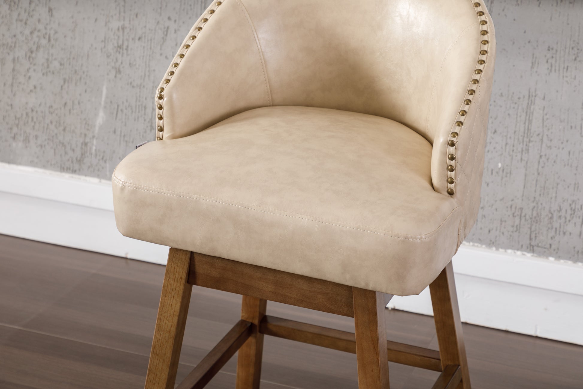 Coolmore Bar Stools Set Of 2 Counter Height Chairs With Footrest For Kitchen, Dining Room And 360 Degree Swivel Apricot Pu Pu Leather