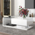 Modern Coffee Table With Tempered Glass, Wooden Cocktail Table With High Gloss Uv Surface, Modernist 2 Tier Rectangle Center Table For Living Room, White White Soft Close Drawers Primary Living Space Minimalist Freestanding Rectangular Drawers Coffee &