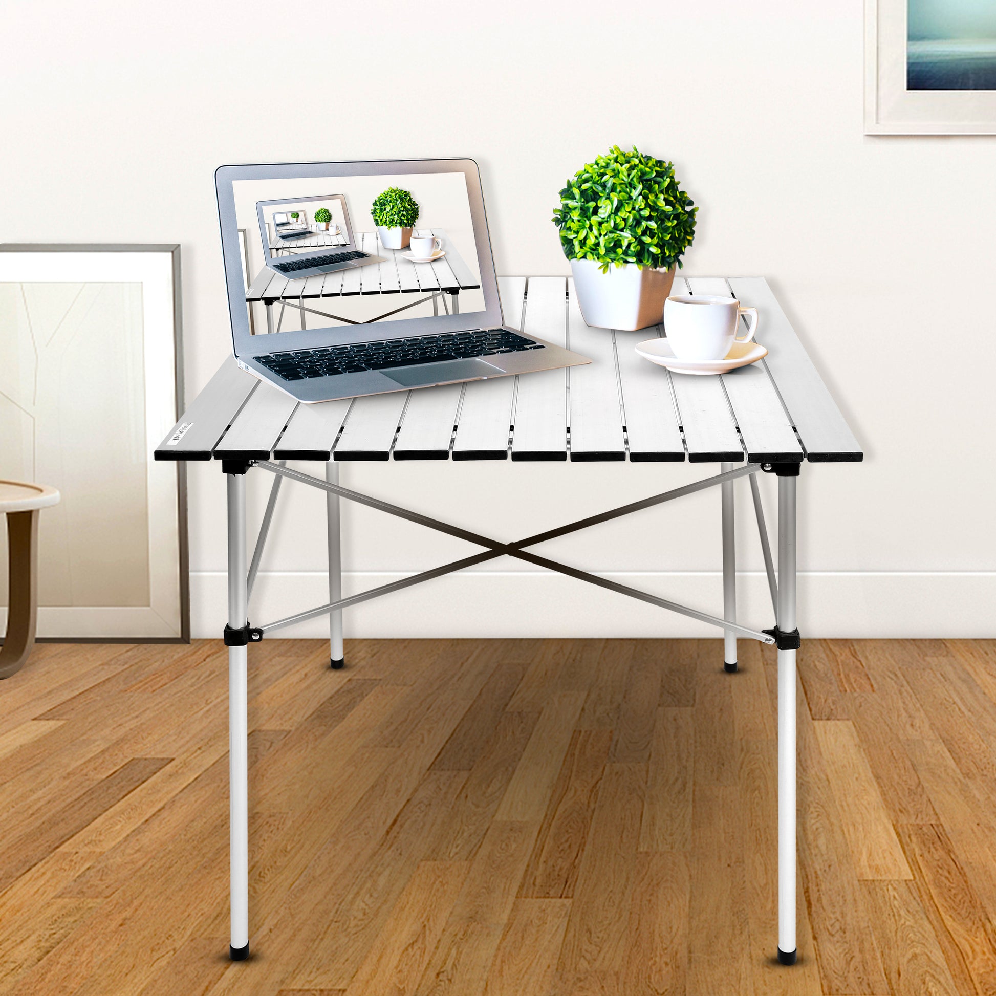 Yssoa Lightweight Folding Camping Table With Carry Bag Ultra Compact Aluminum Table For Picnic, Beach, Traveling, Backyards, Bbq Color: White Silver Metal