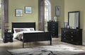 Louis Phillipe Black Finish Queen Size Panel Sleigh Bed Solid Wood Wooden Bedroom Furniture Black Solid Wood