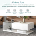 Modern Coffee Table With Tempered Glass, Wooden Cocktail Table With High Gloss Uv Surface, Modernist 2 Tier Rectangle Center Table For Living Room, White White Soft Close Drawers Primary Living Space Minimalist Freestanding Rectangular Drawers Coffee &