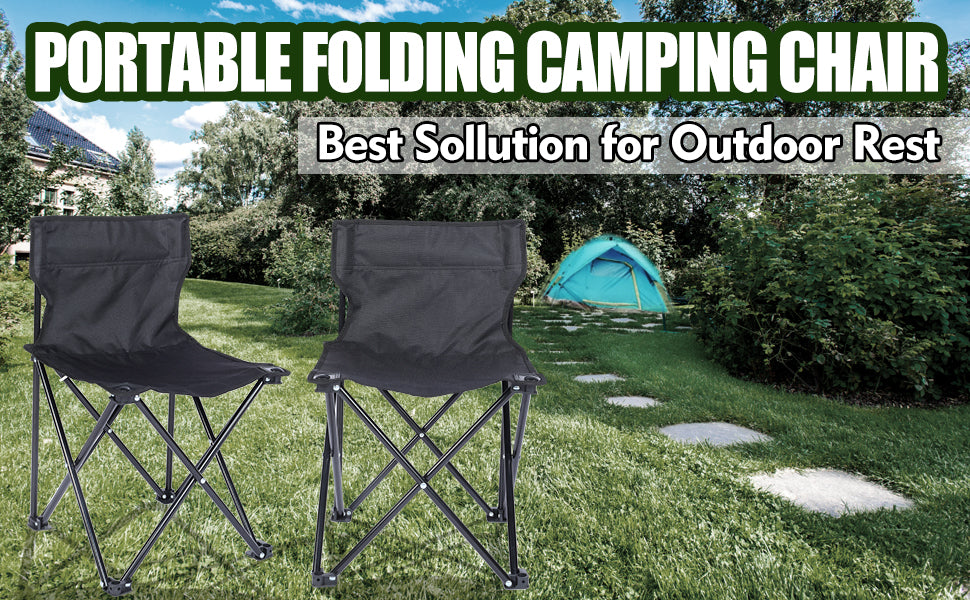 Yssoa Portable Folding Camping Chair With Carry Bag For Adults, Collapsible Anti Slip Padded Oxford Cloth Stool For Beach, Hiking, Fishing, Gardening, Picnic Color: Black, Size: Small Black Metal