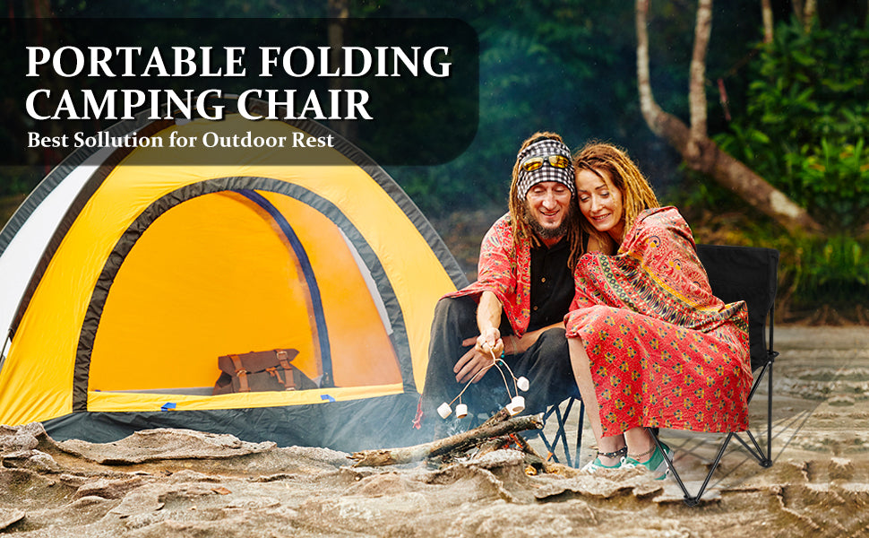 Yssoa Portable Folding Camping Chair With Carry Bag For Adults, Collapsible Anti Slip Padded Oxford Cloth Stool For Beach, Hiking, Fishing, Gardening, Picnic Color: Black, Size: Large Black Metal
