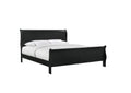 Louis Phillipe Black Finish Queen Size Panel Sleigh Bed Solid Wood Wooden Bedroom Furniture Black Solid Wood