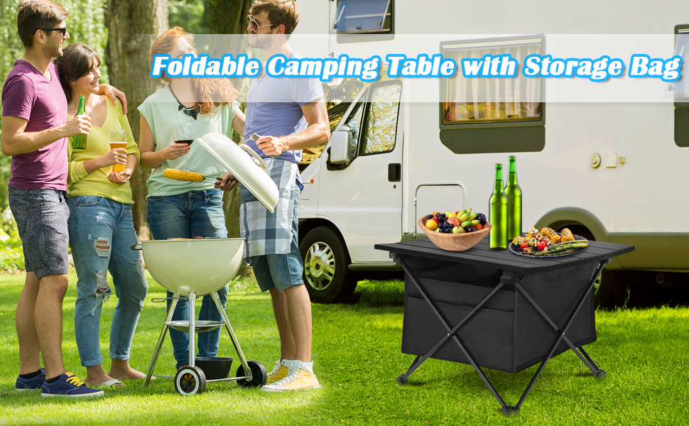 Yssoa Portable Folding Aluminum Alloy Table With High Capacity Storage And Carry Bag For Camping, Traveling, Hiking, Fishing, Beach, Bbq, Small, Black Black Aluminium