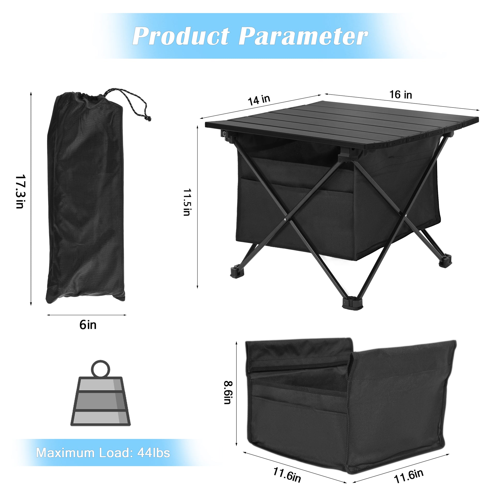 Yssoa Portable Folding Aluminum Alloy Table With High Capacity Storage And Carry Bag For Camping, Traveling, Hiking, Fishing, Beach, Bbq, Small, Black Black Aluminium