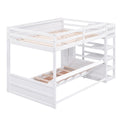 Wood Full Size Convertible Bunk Bed With Storage Staircase, Bedside Table, And 3 Drawers, White White Solid Wood Mdf