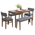 Modern Dining Table Set With 2 Benches And 2 Chairs Fabric Cushion For 6 All Rubber Wood Kitchen Dining Table For Dining Room Small Space Grey Walnut Rubber Wood