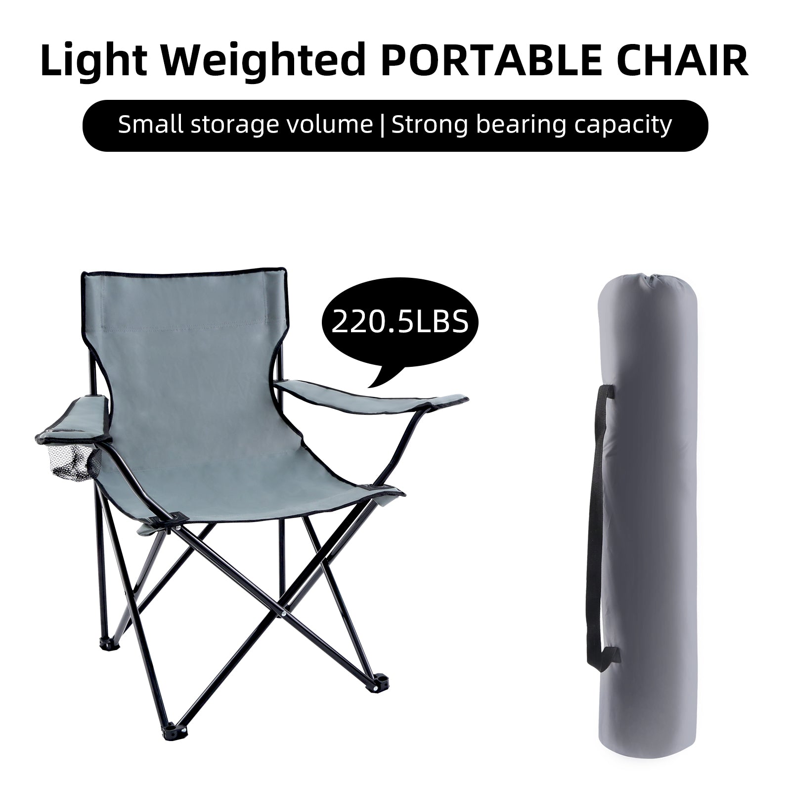 Yssoa Portable Folding Grey Camping Chair, 1 Pack Grey Oxford Fabric