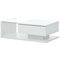 Modern Coffee Table With Tempered Glass, Wooden Cocktail Table With High Gloss Uv Surface, Modernist 2 Tier Rectangle Center Table For Living Room, White White Soft Close Drawers Primary Living Space Minimalist Freestanding Rectangular Drawers Coffee &