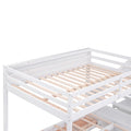 Wood Full Size Convertible Bunk Bed With Storage Staircase, Bedside Table, And 3 Drawers, White White Solid Wood Mdf