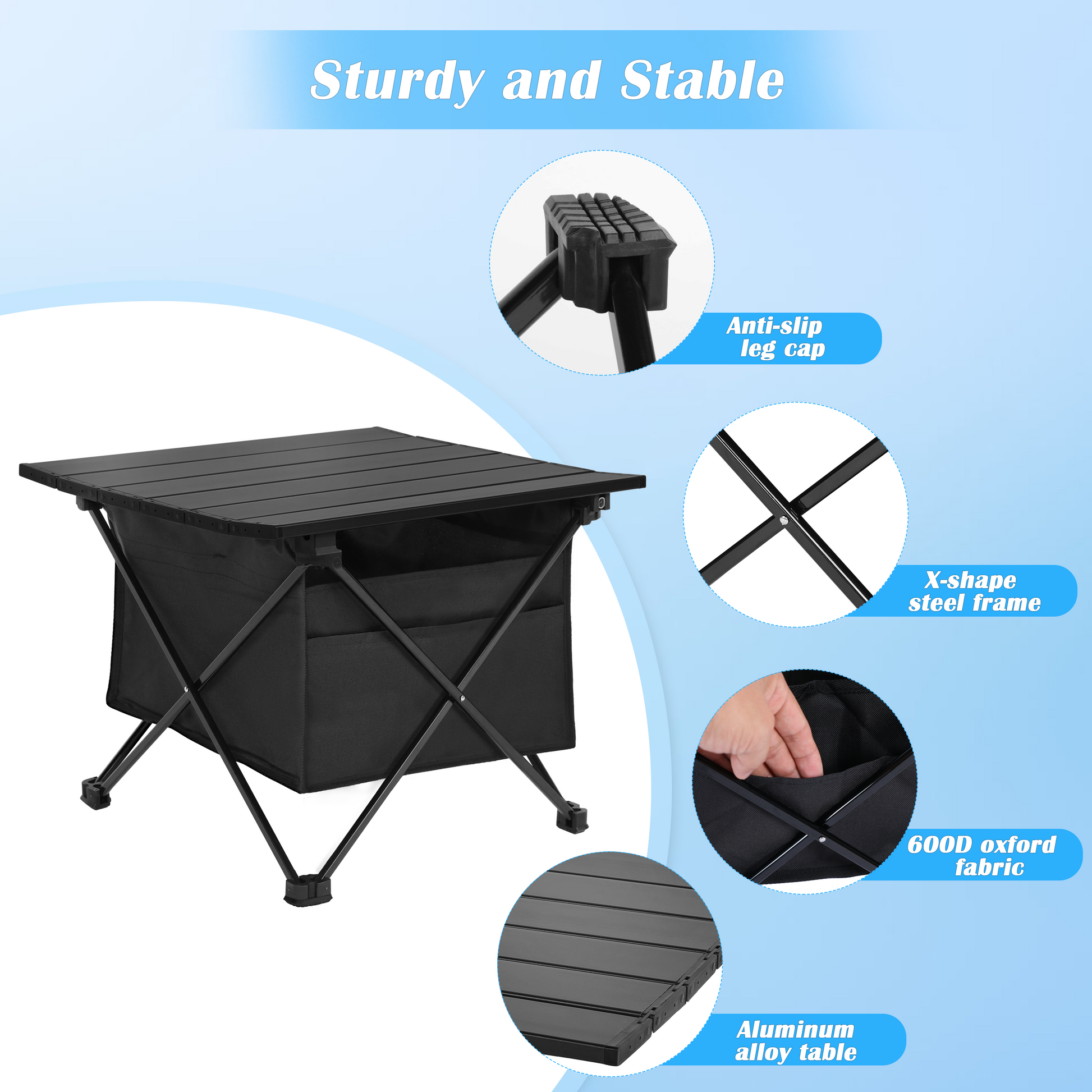 Yssoa Portable Folding Aluminum Alloy Table With High Capacity Storage And Carry Bag For Camping, Traveling, Hiking, Fishing, Beach, Bbq, Small, Black Black Aluminium