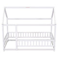 Twin Size Floor Wooden Bed With House Roof Frame, Fence Guardrails,White Old Sku:W1791106615 Twin White Pine