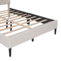 Upholstered Linen Platform Bed, Full Size, Beige Beige Linen