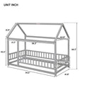 Twin Size Floor Wooden Bed With House Roof Frame, Fence Guardrails,Grey Old Sku:W1791106614 Twin Grey Pine