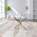 Contemporary Square Clear Dining Tempered Glass Table With Gold Finish Stainless Steel Legs Gold Tempered Glass