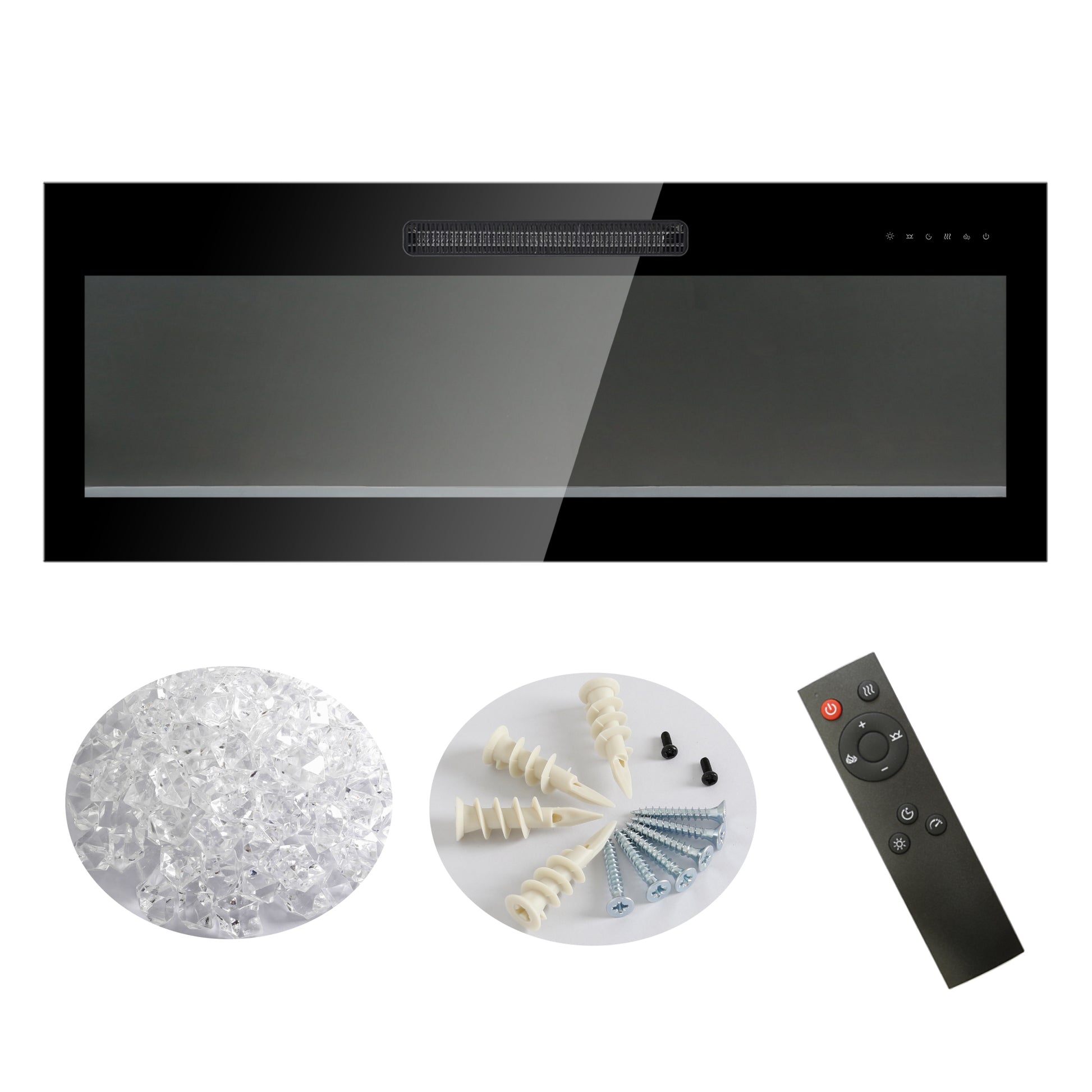 50 Inch Recessed Ultra Thin Tempered Glass Front Wall Mounted Electric Fireplace With Remote And Multi Color Flame & Emberbed, Led Light Heater Antique Black Tempered Glass Sheet Metal Plastic
