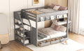 Wood Full Size Convertible Bunk Bed With Storage Staircase, Bedside Table, And 3 Drawers, Gray Gray Solid Wood Mdf