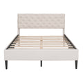 Upholstered Linen Platform Bed, Full Size, Beige Beige Linen