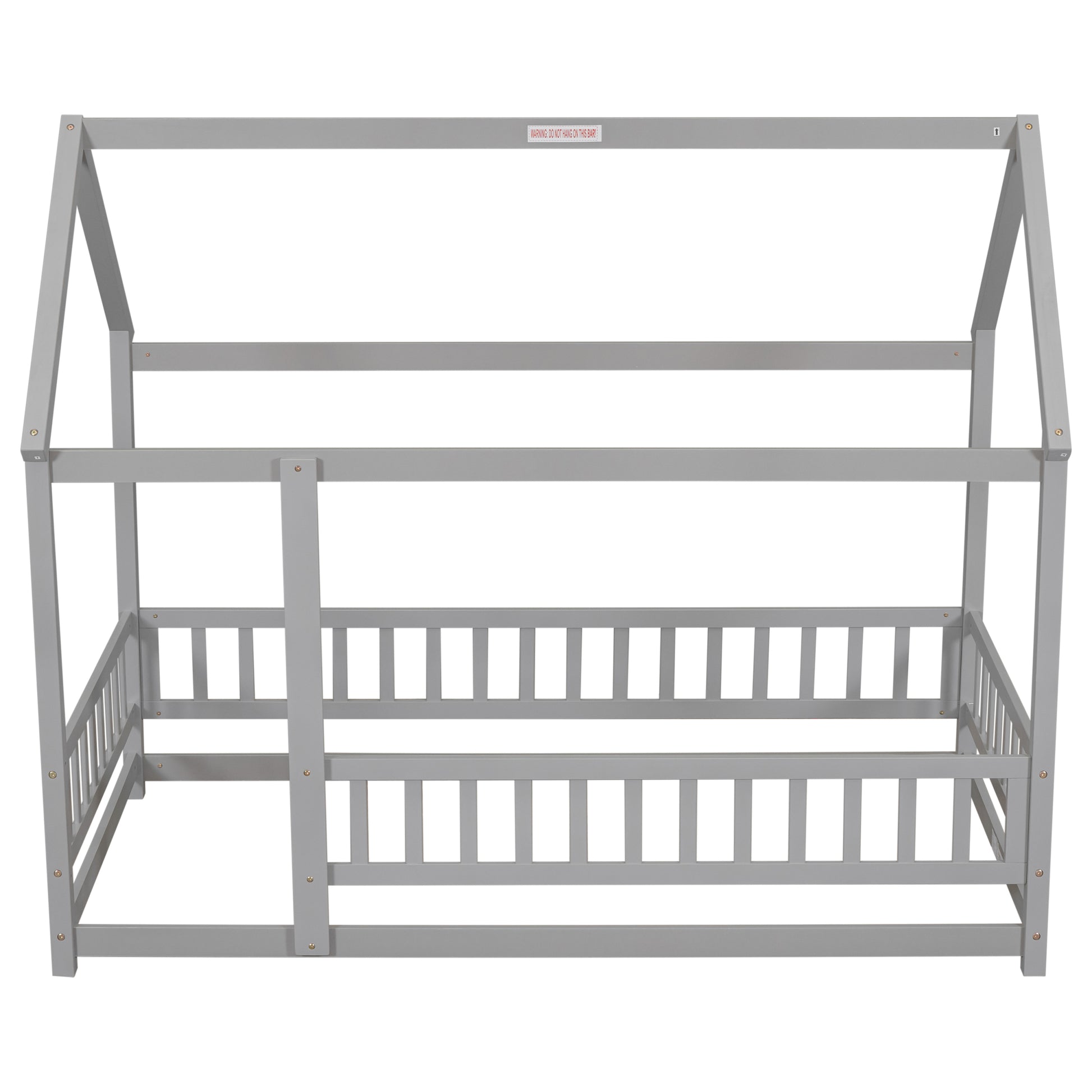 Twin Size Floor Wooden Bed With House Roof Frame, Fence Guardrails,Grey Old Sku:W1791106614 Twin Grey Pine