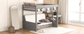 Wood Full Size Convertible Bunk Bed With Storage Staircase, Bedside Table, And 3 Drawers, Gray Gray Solid Wood Mdf