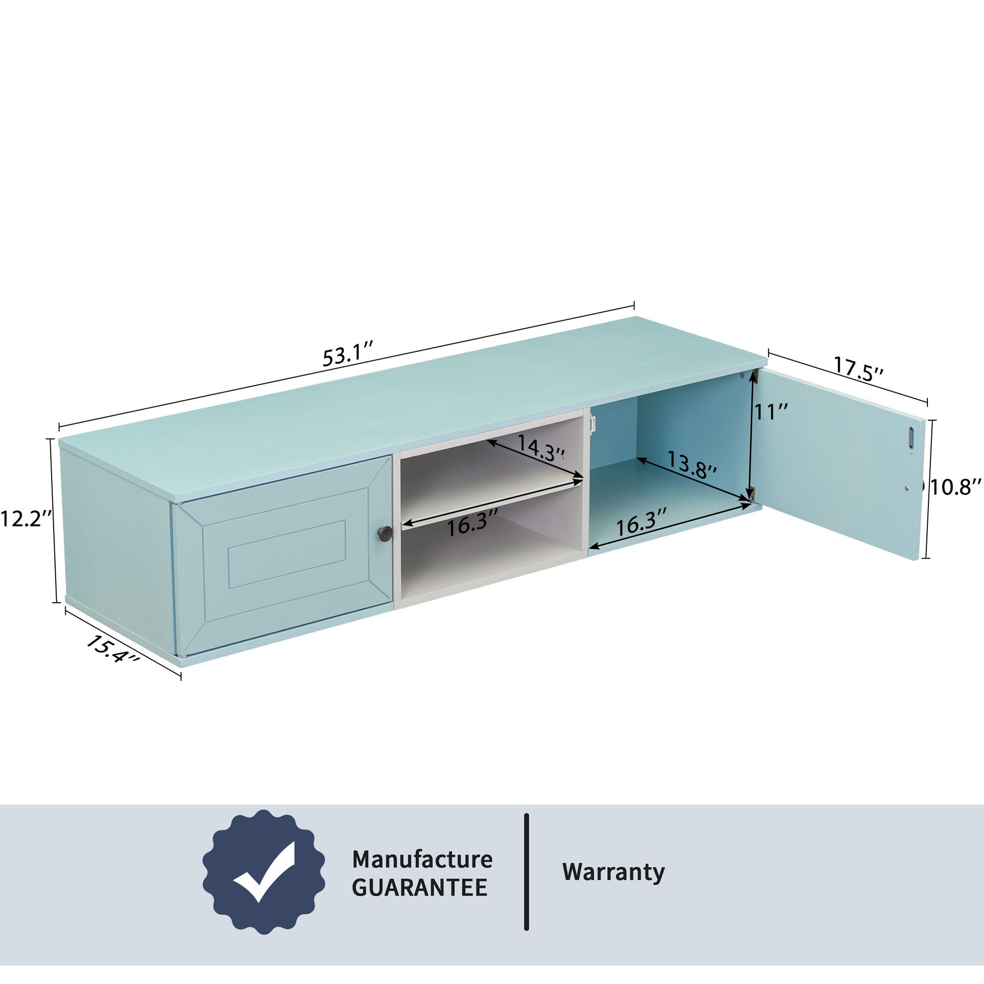 Wall Mounted 65" Floating Tv Stand With Large Storage Space, 3 Levels Adjustable Shelves, Magnetic Cabinet Door, Cable Management Blue Mdf