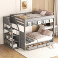 Wood Full Size Convertible Bunk Bed With Storage Staircase, Bedside Table, And 3 Drawers, Gray Gray Solid Wood Mdf