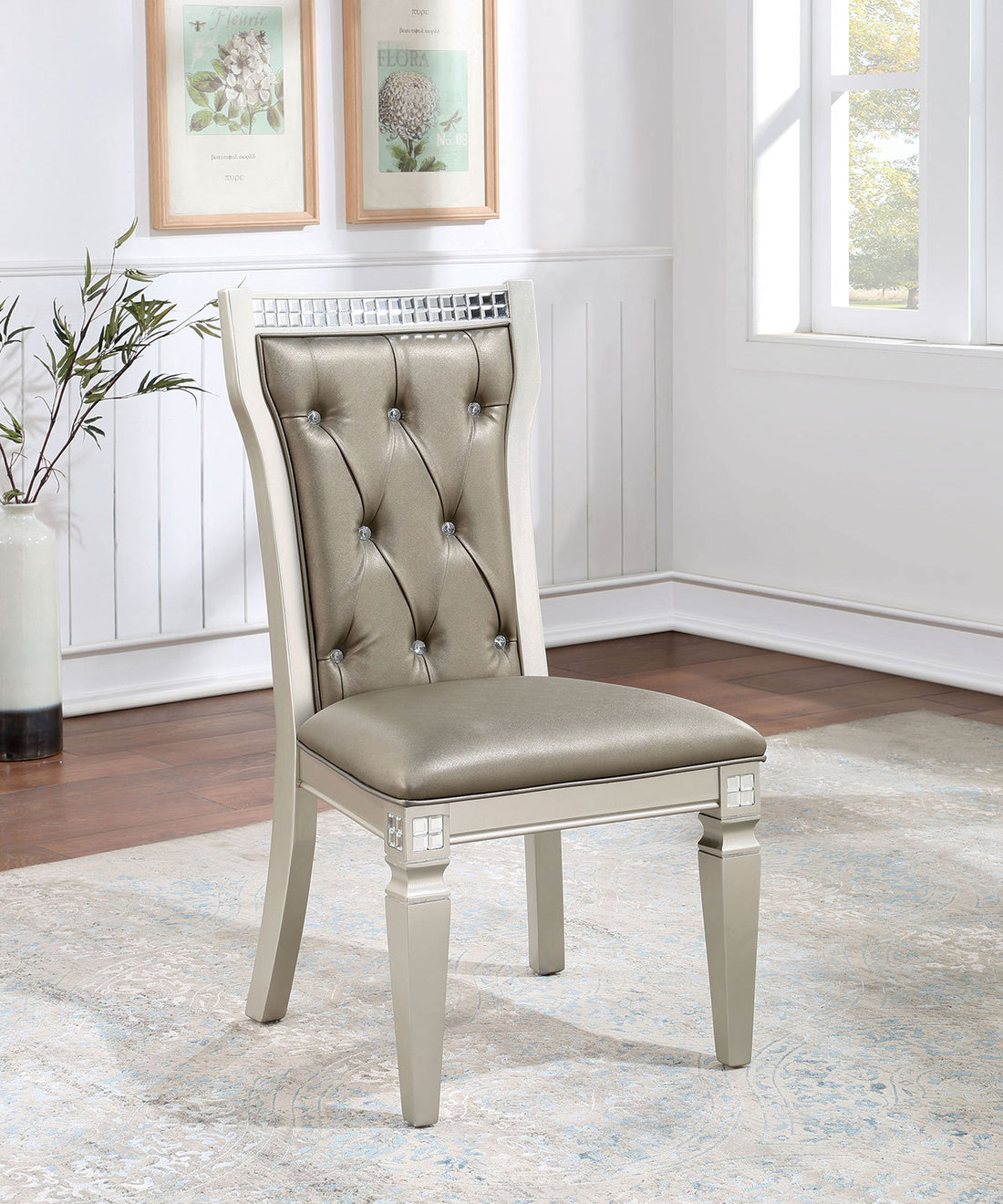 Formal Traditional Set Of 2 Dining Chairs Champagne Warm Grey Solid Woodcushion Button Tufted Side Chairs Kitchen Dining Room Furniture Champagne Gray Dining Room Contemporary,Traditional Dining Chairs Rubberwood Tufted Back Solid Wood