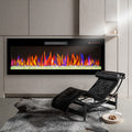 60 Inch Recessed Ultra Thin Tempered Glass Front Wall Mounted Electric Fireplace With Remote And Multi Color Flame & Emberbed, Led Light Heater Powder Coated Electric Antique Black Vent Free Yes Tempered Glass Sheet Metal Plastic Electric