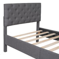 Upholstered Linen Platform Bed, Twin Size, Gray Gray Linen