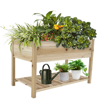 Raised Garden Bed Planter Box With Legs & Storage Shelf Wooden Elevated Vegetable Growing Bed For Flower Herb Backyard Patio Balcony 48.5X30X24.4In Colourless Natural Solid Wood