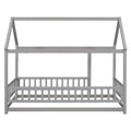 Twin Size Floor Wooden Bed With House Roof Frame, Fence Guardrails,Grey Old Sku:W1791106614 Twin Grey Pine