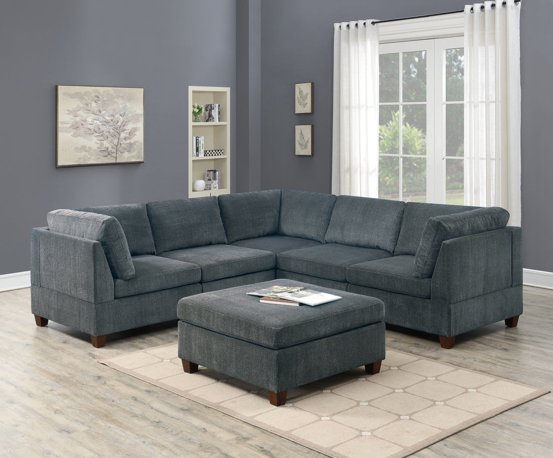 Living Room Furniture Grey Chenille Modular Sectional 6Pc Set Corner Sectional Modern Couch 3X Corner Wedge 2X Armless Chairs And 1X Ottoman Plywood Grey Chenille Wood Primary Living Space Cushion Back Contemporary,Modern Modular Chenille 6 Seat