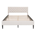 Upholstered Linen Platform Bed, Queen Size, Beige Beige Linen