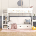 Wood Full Size Convertible Bunk Bed With Storage Staircase, Bedside Table, And 3 Drawers, White White Solid Wood Mdf