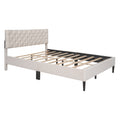 Upholstered Linen Platform Bed, Queen Size, Beige Beige Linen