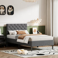 Upholstered Linen Platform Bed, Twin Size, Gray Gray Linen