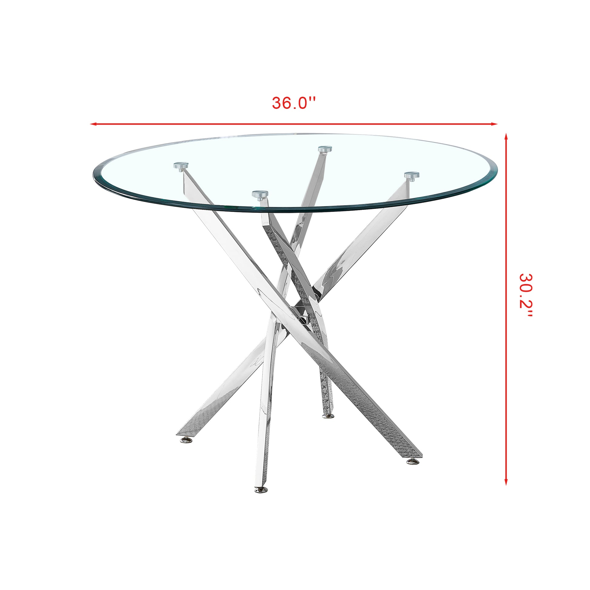 Contemporary Round Clear Dining Tempered Glass Table With Silver Finish Stainless Steel Legs Silver Tempered Glass