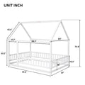 Full Size Floor Wooden Bed With House Roof Frame, Fence Guardrails ,White Full White Pine